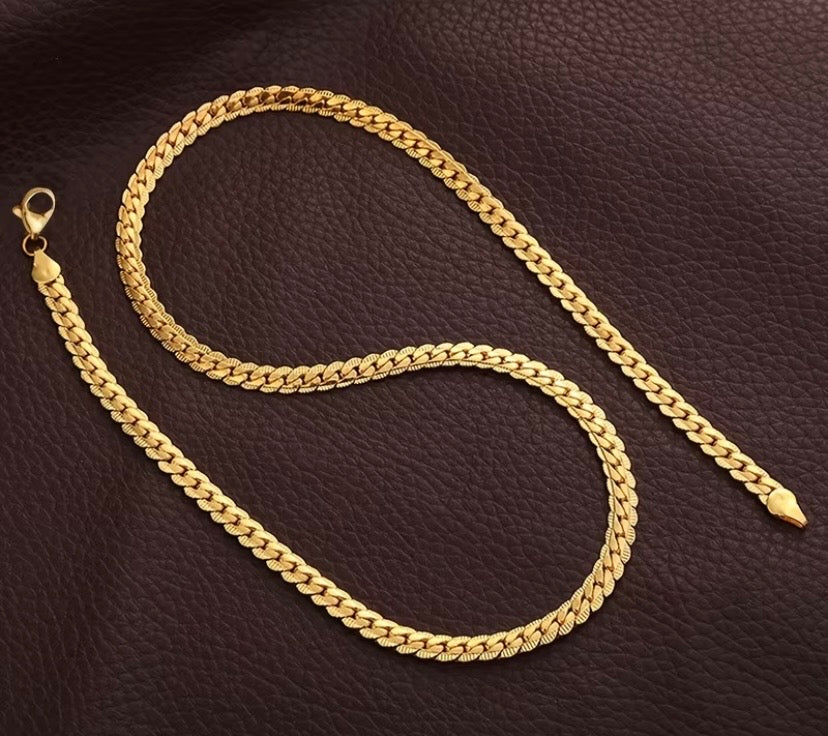 18K Gold Plated 925 Sterling Silver 5mm Wide Horizontal Necklace, 16/18/20/22/24 Inch Chain Length, Unisex, Fashionable Wedding Engagement Jewelry