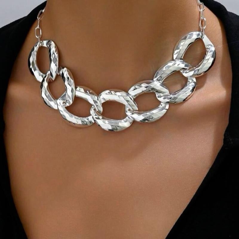1pc Fashion Exaggerated Shiny Punk Style Asymmetrical Geometric Oval Chain Necklace for Women Daily Wear Decorative Jewelry Punk Chic Statement Piece