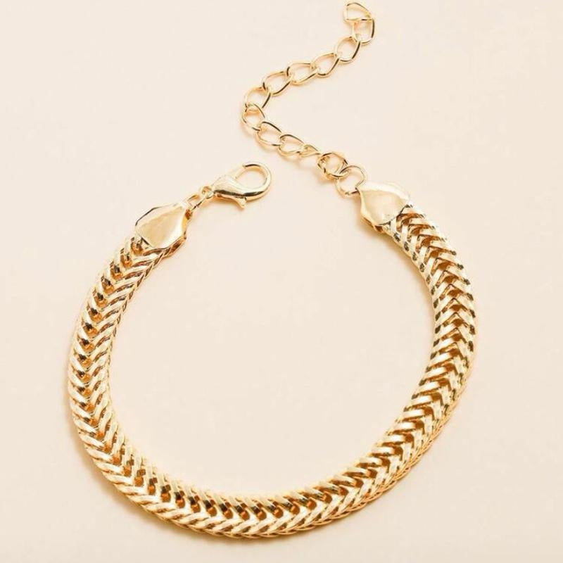 Elegant Jewelry Set 2pcs 1pc Necklace & 1pc Bracelet European American Street Style Wide Collarbone Chain Stainless Steel Personalized Accessory